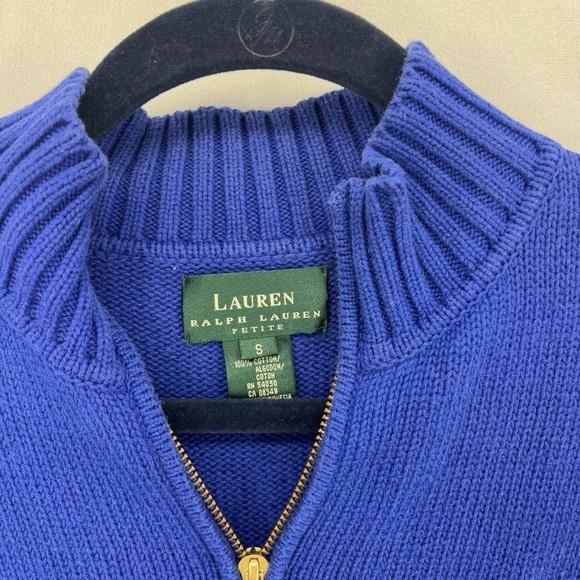 LAUREN RALPH LAUREN Gold Logo Quarter Zip Sweater royal blue pullover crest - Picture 3 of 9